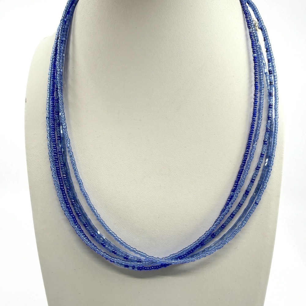 Blue Seed Bead Multi-Strand Statement Necklace - Bohemian Jewelry Gift